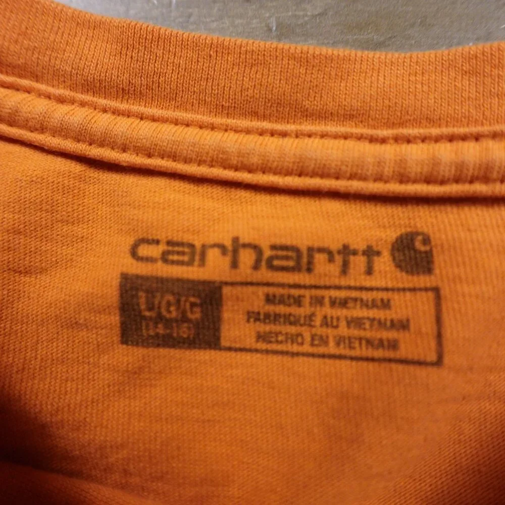 Carhartt Pocket Long Sleeve T Shirt‎ Boys Large Orange Logo Workwear